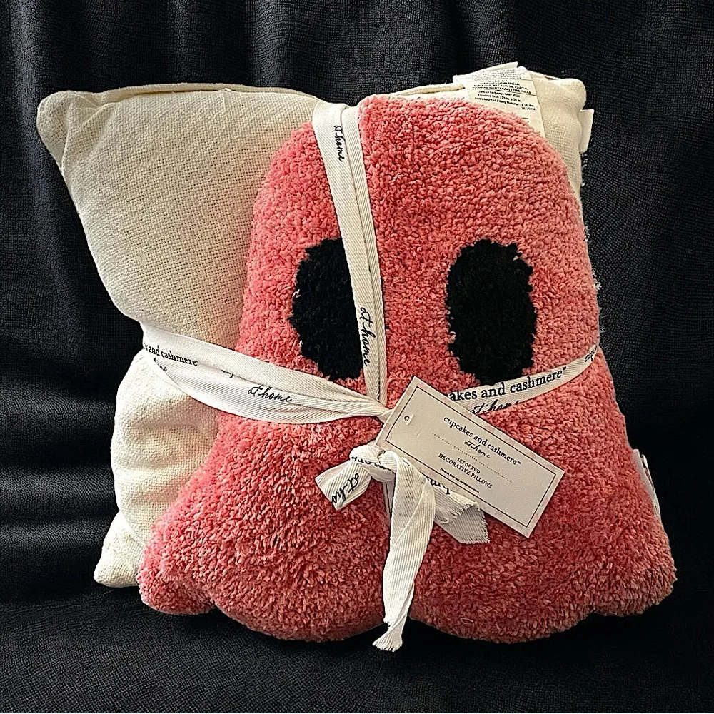 Cupcakes and Cashmere Pink and Purple Set of Two Ghost Halloween Decor Pillows